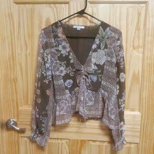 American Eagle XL Top, brown base color, but very colorful. Sheer material.